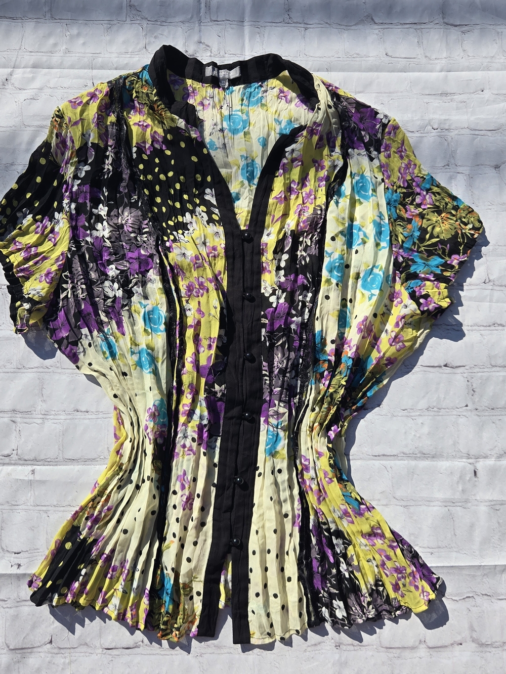 Ny Collection Accordion crinkle pleated Floral Whimsical Garden Fairy Blouse 2x